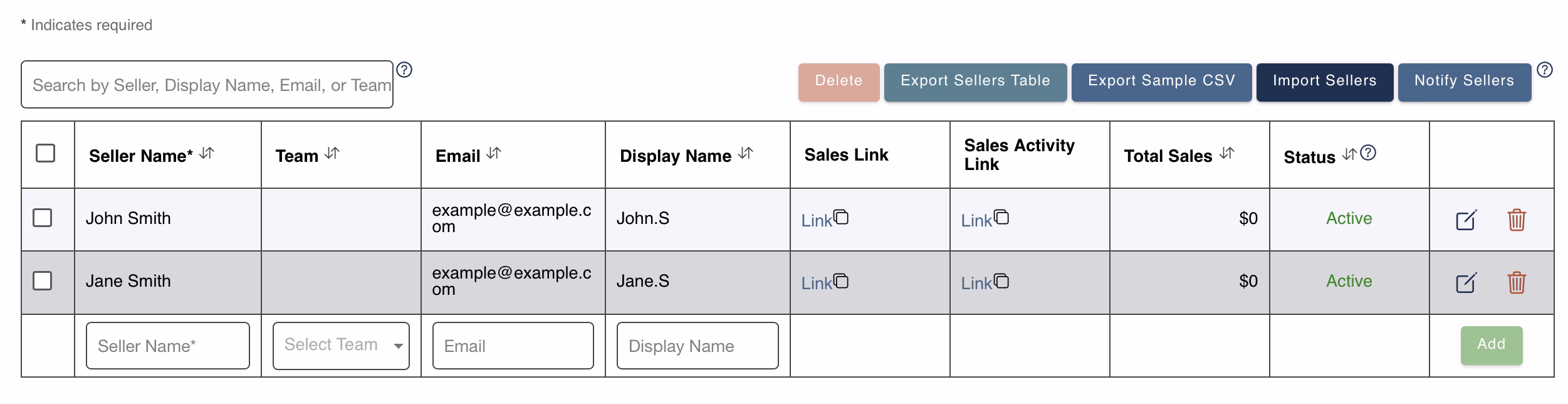 Viewing Added Sellers
