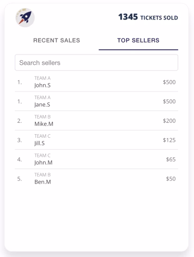 Top Sellers on Raffle Page